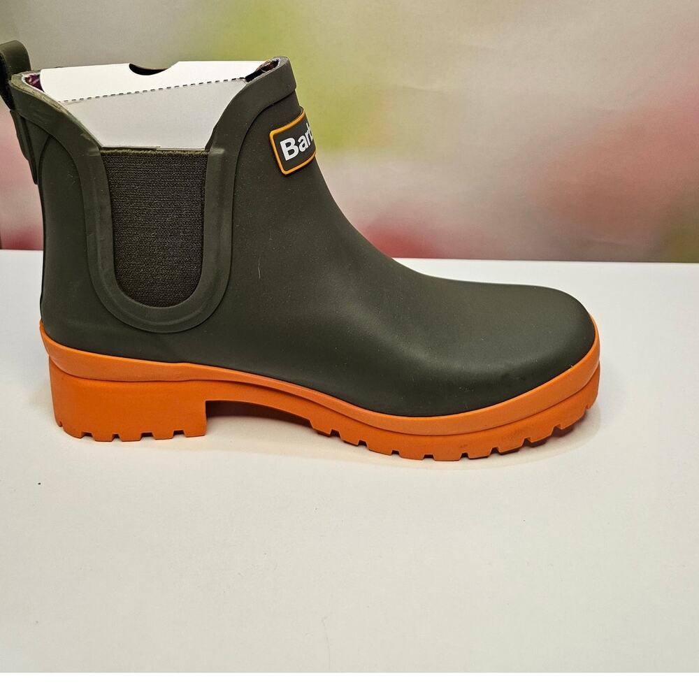 Barbour Olive Green and Orange Chelsea Rain Boots - Picture 4 of 9